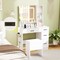 Costway 35.5" Makeup Table Set Vanity Desk with Mirror and Lights 2 Open Shelves Glass Top